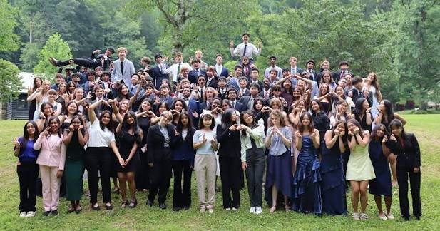 NYSC delegates posing together on the lawn at camp in West Virginia